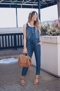 European and American waistcoat waist slimming fashion denim jumpsuit