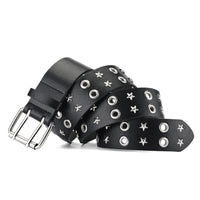 Punk Double Row Pin Buckle Denim Five-star All-match Men's Leather Belt