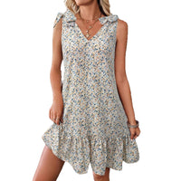 SpringSummer New V-Neck Bow-Knot Floral Tank Dress