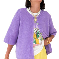 Solid Color Half-open Collar Button Sweaters Women's Clothing Women's Casual Cardigan