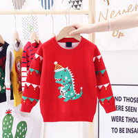 Christmas dinosaur jacquard double padded sweater