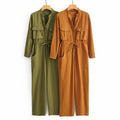 Two-color overalls long sleeve jumpsuit