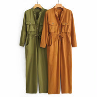 Two-color overalls long sleeve jumpsuit