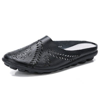 Plus-size Summer Cowhide Peep-toe Half Slippers For Women