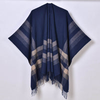 Tassel Split Shawl Simple Plaid Jacquard Scarf