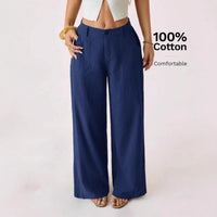 New Cotton-linen Womens Mid-rise Casual Commuter Wide-leg Pants