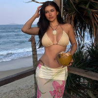 Dopamine Beach Vacation Pure Desire Style Printed Mesh Sheath Skirt