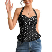 Polka-dot Halterneck Backless Womens Top