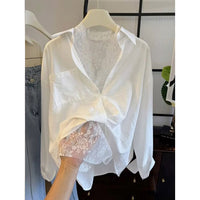 Sophisticated Versatile White Lace-panelled Blouse
