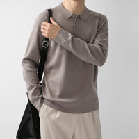 Casual Polo Shirt Knit Sweater Hoodie Solid Color Fashionable Lambswool Sweater