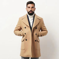 Men's Long-Sleeve British-Style Fashionable Wool Coat