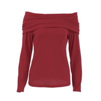 Burgundy Knitted Long-sleeved Top