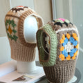 Mohair Contrast Color Niche Hand Crocheting Knitted Neckerchief One Sleeve Cap Warm Wool Hat