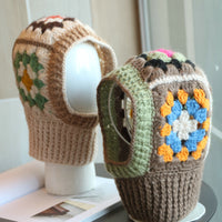 Mohair Contrast Color Niche Hand Crocheting Knitted Neckerchief One Sleeve Cap Warm Wool Hat