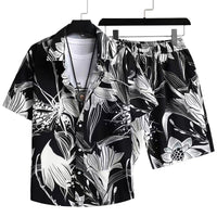 Men's Cardigan Casual Suit Digital Printing Short Sleeve Shorts Suit