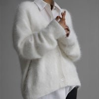 Cross-border Hot Sale Spring And Autumn Imitation Marten Cardigan Women Idle Style Loose Sweater Coat Soft Long-sleeved Sweater Women