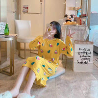 Pajamas women long sleeves long nightdress cartoon cute home service