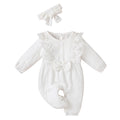 Cotton And Linen Lace Flying Sleeves Solid Color Romper For Girls