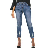 European and American Frayed Slim Ankle Jeans