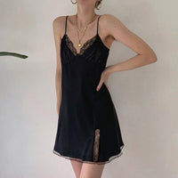 Nightdress Strap V-neck lace cutout