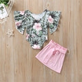 Printed two piece short skirt with flying sleeves