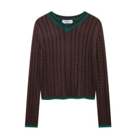 Fashion Long Sleeve V-neck Cable Pattern Sweater