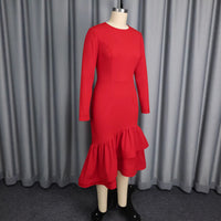Womens Red Double-Layer Ruffle Fishtail Skirt