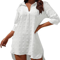Dress With Three-quarter Sleeves Solid Color Sun-protective Beach Cover-up