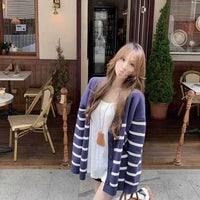 Striped Knitted Cardigan Women's European And American Loose