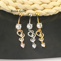 Double Heart Long Zircon Belly Button Ring Belly Button Nail Piercing Ornament
