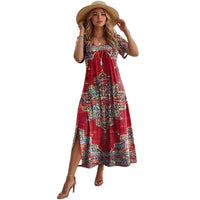 Short-sleeve Crew-neck Red Fashion Dress