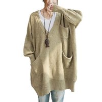 Loose-fitting V-neck Long Sleeves Outerwear Sweater