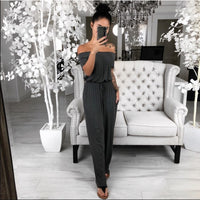 One-line neck slim short-sleeved stitching jumpsuit