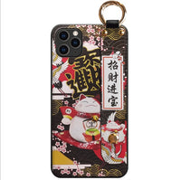 Lucky Cat Phone Case with Hand Strap and Key Chain