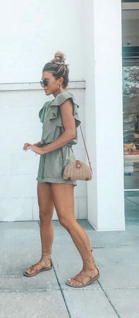 Ruffled pocket lace-up women's jumpsuit