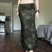 Retro Design Round Buckle Patchwork Waist-slimming Skirt Long