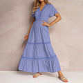 Maxi-style Long-sleeve Ruffled Flounce Sleeve V-neck Dress