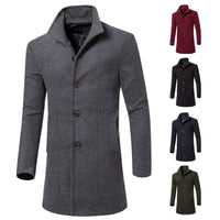 Men's solid color lapel woolen trench coat
