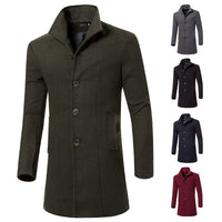 Men's solid color lapel woolen trench coat