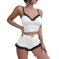 Lace-trimmed Top And Shorts Loungewear Set