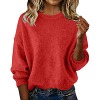 Fashionable Crew-neck Solid-color Sweater