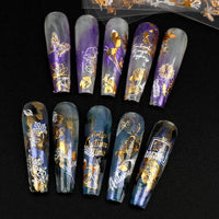 3D Adhesive Nail Sticker Laser Golden Maple Leaf Letter Fan