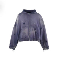 St Michael American High-Street-Style Distressed Washed Ripped Zip-Up Hoodie