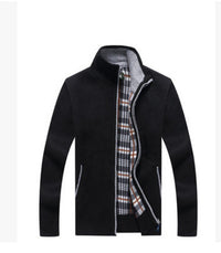 Stand Collar Plush Cardigan Men's Warm Sweater