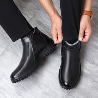 Leather warm men's cotton shoes, wool fur