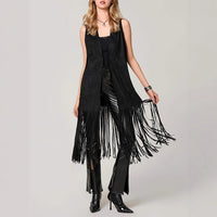 Women's Western Cowboy Style Long Tassel Sleeveless Front Open Jacket
