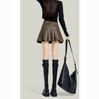 Vintage Skirt Female Leather Skirt Autumn