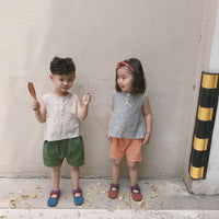 Korean Style Summer Children's Cotton And Linen Sleeveless Back Slit Vertical Stripe Vest