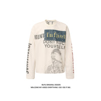 Retro Distressed Printed High Street Round Neck Hip Hop Long Sleeve Sweater
