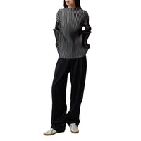 Long Sleeve Sweater Black And White Contrast Color Texture Half Turtleneck Sweater